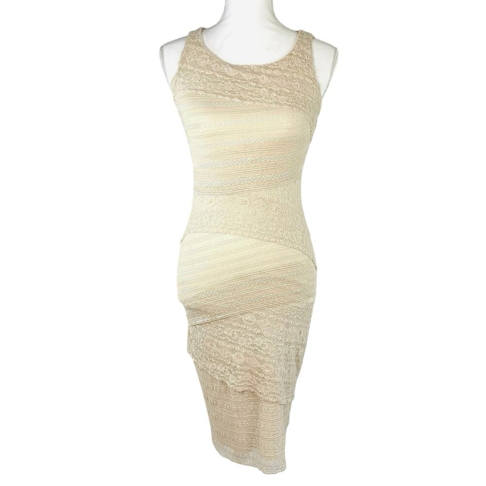 Bailey 44 Cream Ivory Tiered Lace Bodycon Midi Dress Sz XS Graduation EUC Anthro